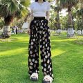 Summer Thin Fashion Design Sense Ribbon Bowknot Straight-Leg Pants Wide Leg Pants for Women 2024 New Internet Hot. 