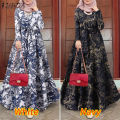 ZANZEA Muslimah Womens Muslim Retro Printed Long Sleeve Belted A-Line Flare Baggy Maxi Dresses. 