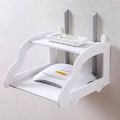 Wifi Router Stand -Storage Rack Display Double Layer Floating Wall Mount Shelf Wood Desk Set - Cloth Stand. 