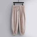 Men Cotton Linen Soft Jogger Pants with Functional Side Pockets. 