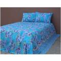 Cotton Blend Fabric - King Size Flat Bedsheet with Two Pillow Covers 400-600 Thread Count Sky Blue Floral Print - 7.5 x 8 Feet Machine & Hand Washable. 