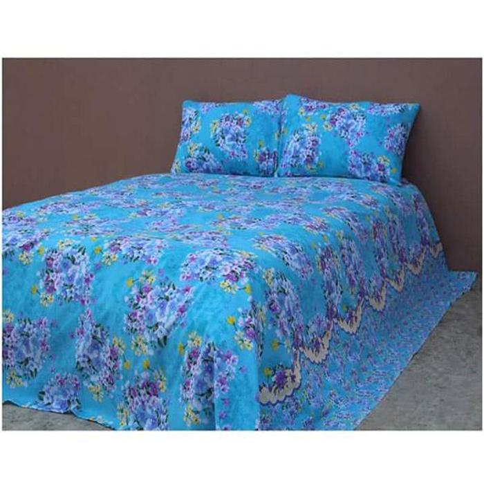 Cotton%20Blend%20Fabric%20-%20King%20Size%20Flat%20Bedsheet%20with%20Two%20Pillow%20Covers%20400-600%20Thread%20Count%20Sky%20Blue%20Floral%20Print%20-%207.5%20x%208%20Feet%20Machine%20&%20Hand%20Washable%20-%20Image%202
