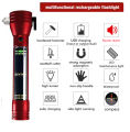 Car Safety Hammer Outdoor Survival Flashlights,Tactical Emergency Rescue Tool,Solar Charging For Travel,With Alarm Escape Kit,Window Glass Breaker. 