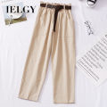 IELGY tooling pants female straight pants summer bf Hong Kong flavor high waist was thin and loose casual nine-point pants. 