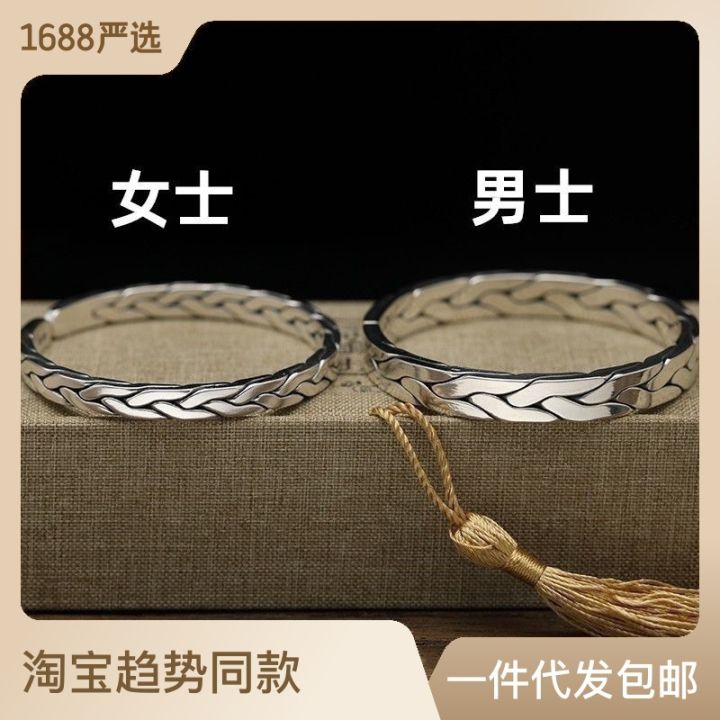 White%20copper%20silver-plated%20twist%20braided%20bracelet%20ethnic%20style%20retro%20style%20imitation%20Thai%20silver%20love%20intertwined%20male%20and%20female%20couple%20open%20bracelet%20-%20Image%203