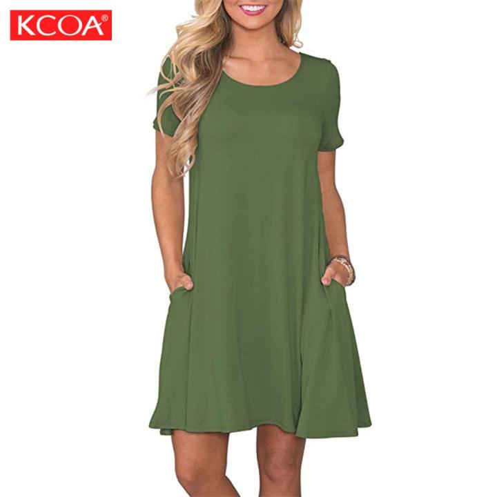 Ladies Short Sleeve Casual Knee Length Women's Dresses - Tops