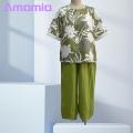 Amamia Blouse Trousers Round Neck Flower Print Pullover Top Pants.