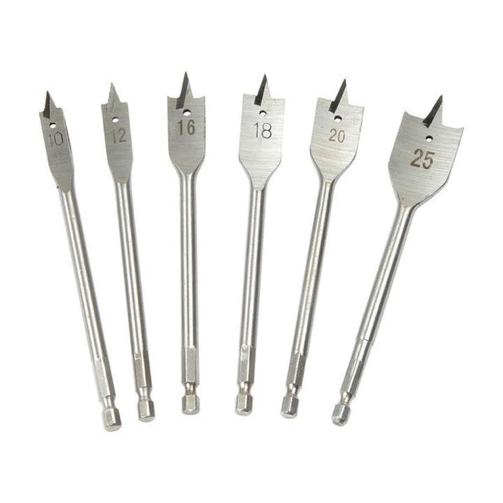 6 Piece HSS Flat Drill Bit Set For Plastic, Fiber, Wooden Work