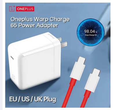 OnePlus (1+) GaN 65W Super warp Wall Charger with type-C cable for oneplus  8t, 8, 9, 9r, 9pro