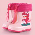 Rain Boots Kids Girl Cute 3D Rainboots Dinosaur Children's Boys Boots Plush Warm Ankle PVC Waterproof Toddler Water Shoes.
