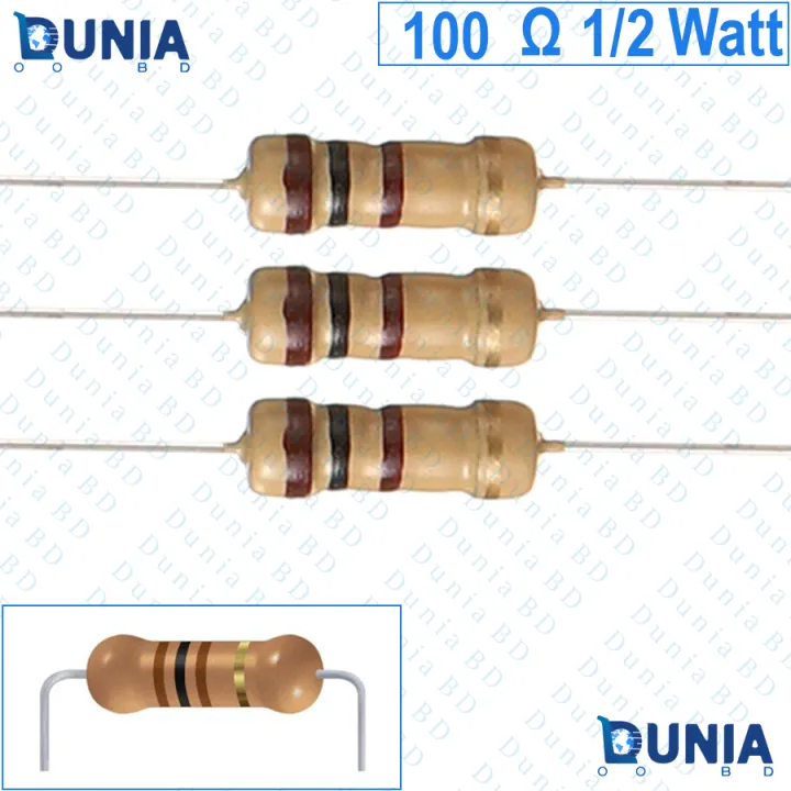 100 ohm 1/2 watt Half watt Resistor ±5% 100Ω 100 ohms Carbon Film Resistance Dunia BD