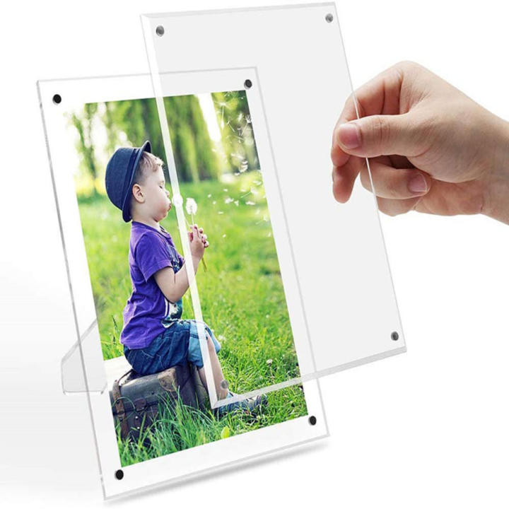 Frameless Acrylic picture frame Stylish Magnetic Desktop frameless photo frame Transparent Double-sided Transparent acrylic frame for Home decoration Office display Gallery exhibition Gifts Photo display solution