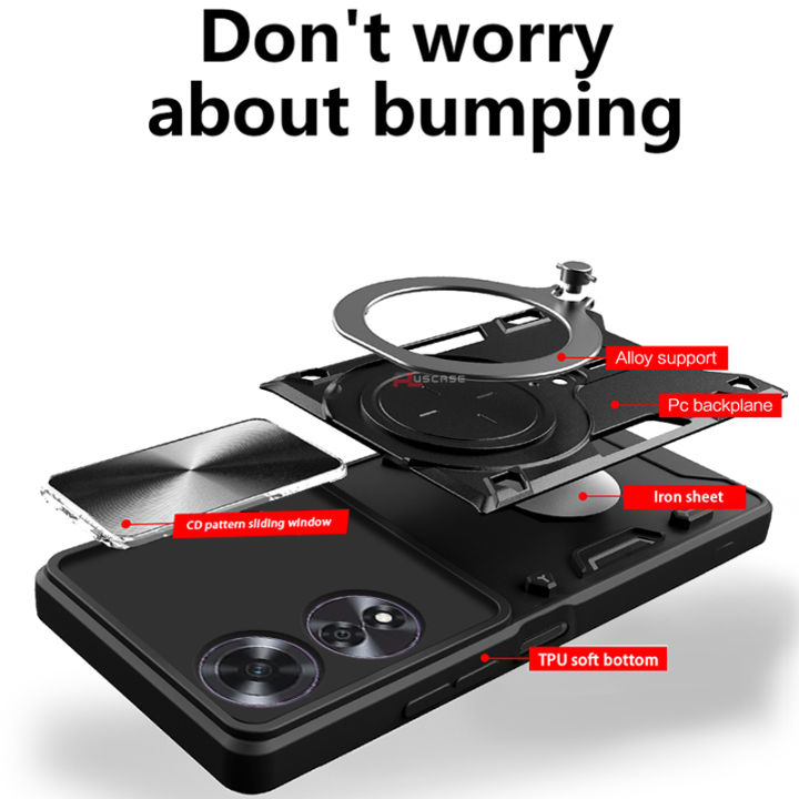 PlusCase%20for%20OPPO%20A60%204G%20360%C2%B0%20Rotate%20Ring%20Stand%20Full%20Protection%20Slide%20Lens%20Cover%20Shockproof%20Case%20-%20Image%202