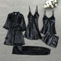 Sleepwear Female 5/4/2PCS Pajamas Set Satin Pyjamamas Lace Patchwork Bridal Wedding Nightwear Rayon Home Wear Nighty&Robe Suit.