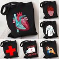 Medicine Health Heart Brain Doctor Nurse Medical Cross Floral Stethoscope Men Women Shoulder Canvas Totes Bags Shopping Handbags. 