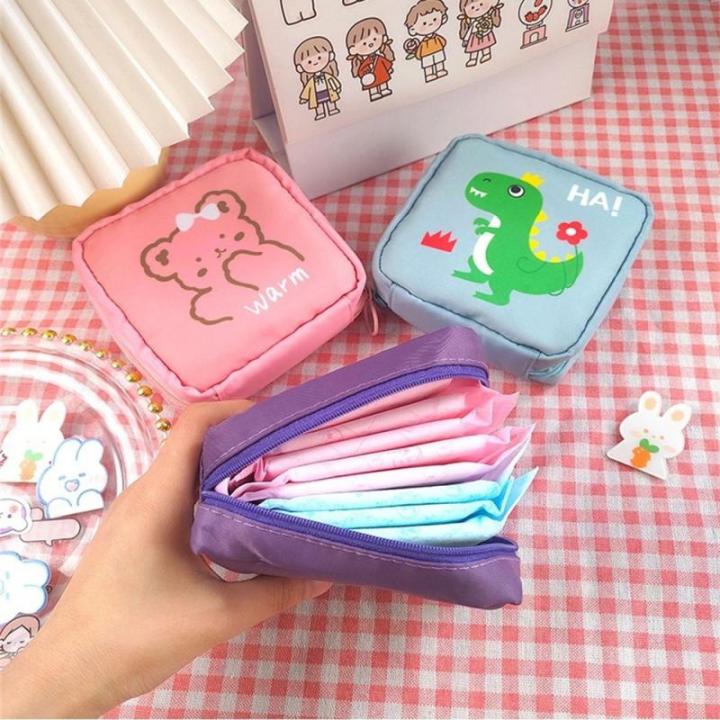 Cute Cartoon Pouch Towel Storage Bag Women Tampon Bags Cotton Sanitary Napkin Storage Bag Purse 1Pcs