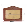 PU Leather Horizontal ID Card Holder - Brown. 