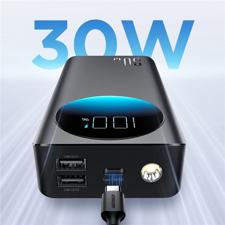 Joyroom JR-PBF03 30000mAh Portable Power Bank Digital Display PD 30W Fast Charging Charger With Flashlight