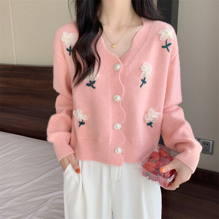 Korean%20Style%20Autumn%20and%20Winter%20New%20Sweet%20Gentle%20Style%20Three-Dimensional%20Flower%20Beaded%20Knitted%20Cardigan%20Women's%20Soft%20Glutinous%20Age-Reducing%20Sweater%20Coat%20-%20Image%202