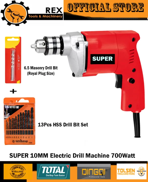 Super%2010Mm%20Electric%20Drill%20Machine%20With%2013%20Piece%20Hss%20Drill%20Bit%20Set%20And%201%20Piece%206%20-5%20Masonry%20Drill%20Bit%20-%20Drill%20Machine%20-%20Unleash%20The%20Power%20Of%20Precision%20-%20Image%202