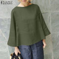ZANZEA Womens Vintage Cotton Plain Basic Tee Blouse Simple Casual Flare Long Sleeve Tops #8. 