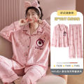 Strawberry Bear Pajamas Women's Spring and Autumn Sweet Cute Trousers Suit Student plus Size Nightdress Can Be Outerwear Homewear. 