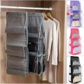 6 Pocket Foldable Hanging Bag 3 Layers Folding Shelf Bag Purse Handbag Organizer Door Sundry Pocket Hanger Storage Closet Hanger. 