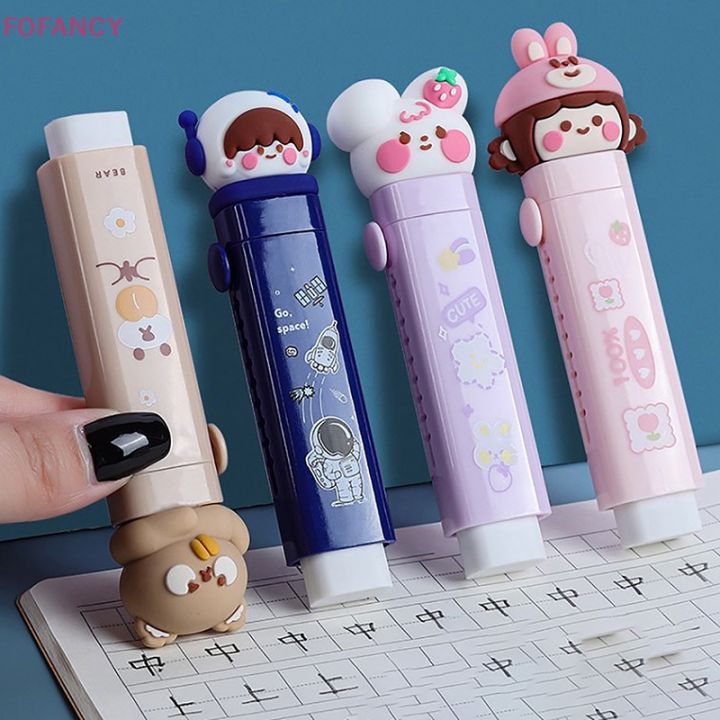 FOFANCY 1set Cute Cartoon Push-pull Design Erasers Student Kid Pencil Eraser Replaceable Rubber Core Kawaii Stationery for School Office HOT