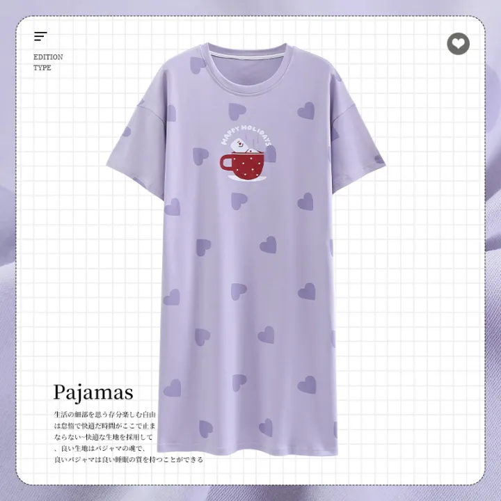 Pajamas%20Women's%20Summer%20Knitted%20Cotton%20Nightdress%20High-End%20Mid-Length%20Loose%20Large%20Size%20Korean%20Style%20Cute%20Dress%20Home%20Wear%20-%20Image%209
