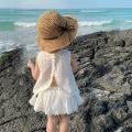 Girls 2028 Summer Clothing Sets Hollow Lace Suit Baby Casual Sleeveless T-shirt+Shorts Kids Clothing Sets Baby Clothes Outfits.