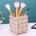 Luxury Crystal Metal Makeup Brush Holder Storage Tube | Glittering Diamond Cosmetic Brushes Organizer Box for Elegant Makeup Tools Arrangement. 