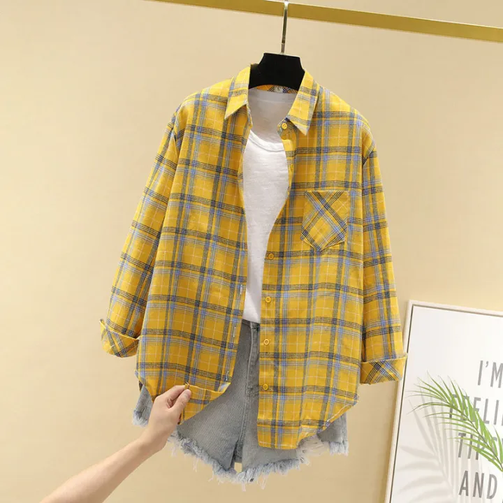 Plaid%20shirt%20women%20new%20Korean%20style%20all-match%20blouse%20loose%20long%20sleeve%20shirt%20-%20Image%202