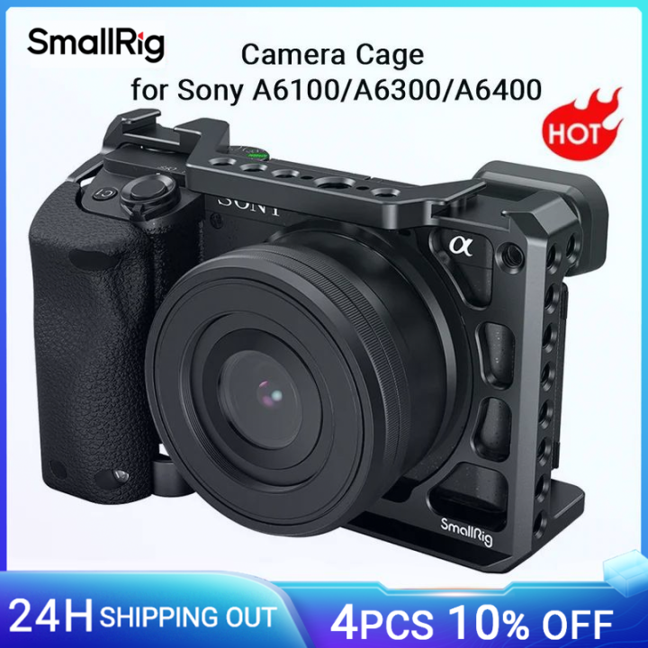 SmallRig DSLR A6400 Camera Cage with Silicone Handle Handgrip Cold Shoe ,Case Rig Set for Sony A6100 / A6300/ A6400 -3164