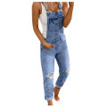 Denim Bib Jumpsuit Women Ripped Slim Fit Jumpsuits Casual Fashion Overalls Female Ripped Jeans Washed Rompers Streetwear. 