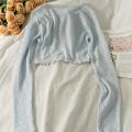 Women Frenum Cardigan Blouses and Tops Bow Lace Up Long Sleeve Crop Top Female Elegant Shirt Thin Aesthetic Clothes Korean Style. 