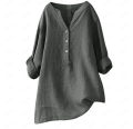 Ladies clothing shirt cotton and linen top pocket.