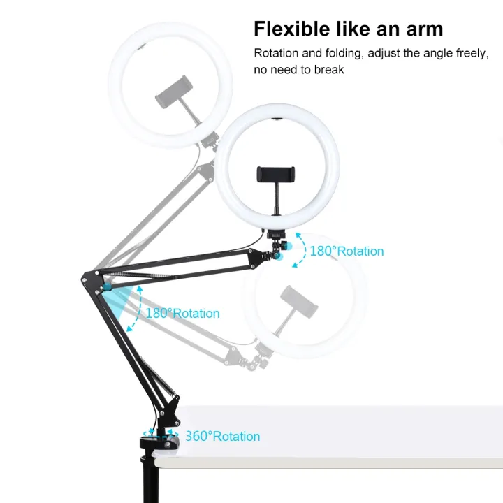 PULUZ%2010.2%20inch%2026cm%20Ring%20Curved%20Light%20+%20Desktop%20Arm%20Stand%20USB%203%20Modes%20Dimmable%20Dual%20Color%20Temperature%20LED%20Vlogging%20Selfie%20Photography%20Video%20Lights%20with%20Phone%20Clamp(Black)%20-%20Image%205