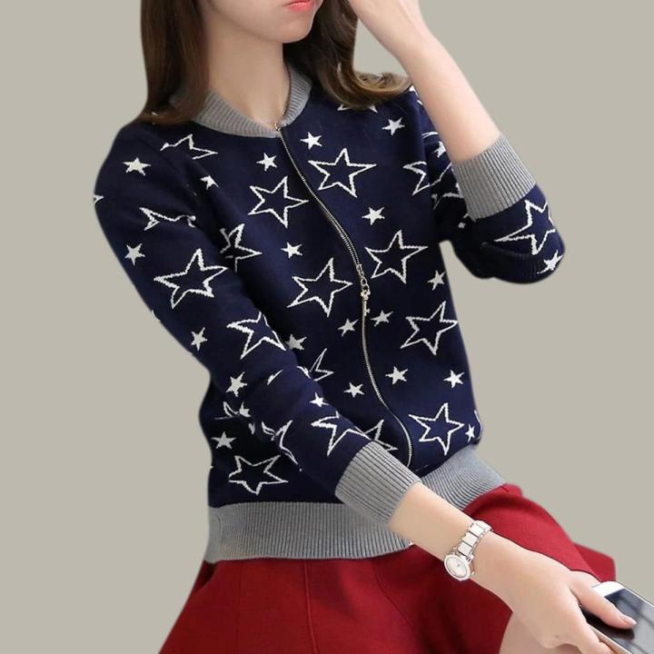 Women Fashion - black star Cotton Long Sleeve Ladies Winter Jacket