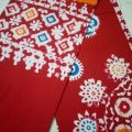 Red & orange colour combined mombatic bedsheets. 