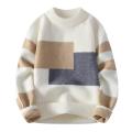 Fall Winter Men Sweater Colorblock Knitted Thick Loose Warm O Neck Long Sleeve Soft Pullover Elastic Streetwear Men Sweater.