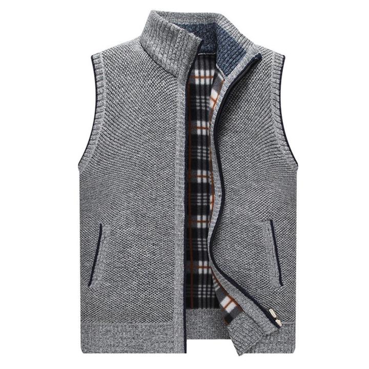 Men's Winter Thick Fleece Sweater Vests Knitted Cardigan