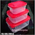 Plastic Food Storage 3 Piece Set Box Container With Lid - 750/1500/2500 ml. 