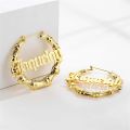Bamboo Custom Name Earrings 50mm 80mm 100mm Big Hoop Earrings for Women Gold Stainless Steel Jewelry Personalized Christmas Gift.