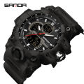 SANDA 6198 Fashionable Cool Night Light Dual Screen Multi functional Outdoor Sports Waterproof Men's Electronic Watch. 