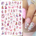Easter Bunny Nail Stickers Cute Cartoon Rabbit Animal Heart Flower Lucky Words 3D Slider Valentine Manicure Accessories.
