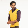 Masculine Contrast Sleeveless Sweater- Mustard Yellow. 