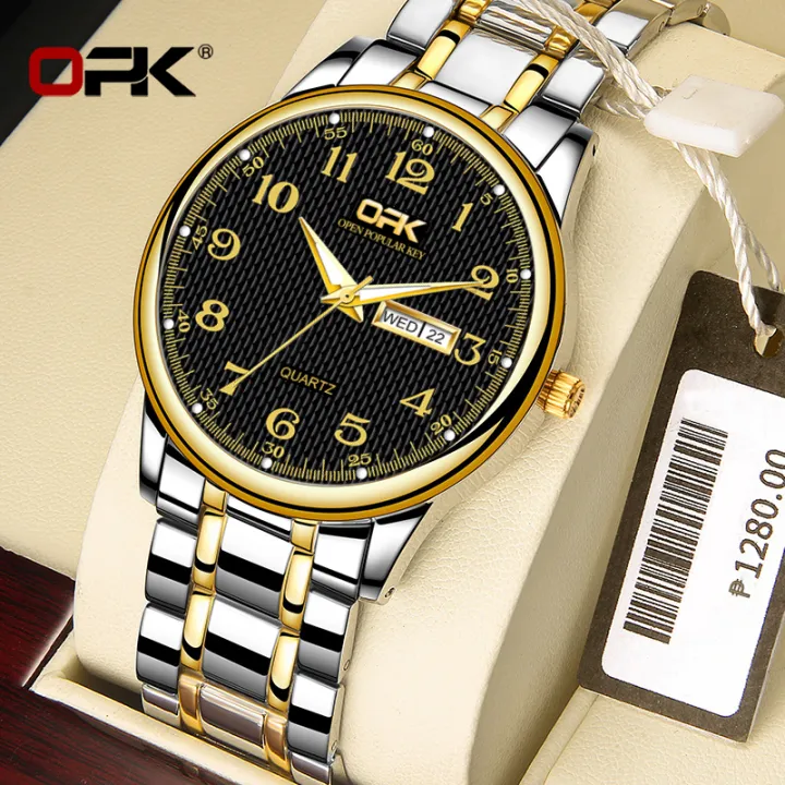 OPK%20new%20watch%20for%20men%20relo%20water%20proof%20pang%20lalaki%20fashion%20casual%20stainless%20steel%20quartz%20watch%20gold/black%20calendar%20luminous%20display%20-%20Image%202