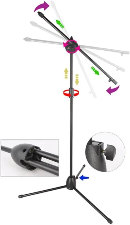 Microphone Stand Floor Stand Tripod Boom Telescopic Mic Arm Stand with Dual Mic Clip Holder Live Sound & Stage Equipment for Radio Studio Stage performance