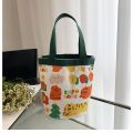 Cute Cartoon Bucket Bag Printed Portable Canvas Bag Student White Collar Office Worker Bento Snack Bag. 