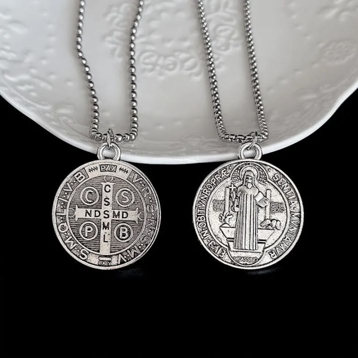 Saint Benedict Medal Necklace Stainless Steel Chains Catholic St